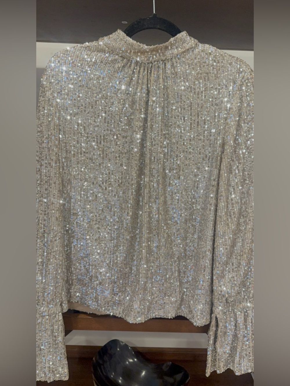 Zadig and Voltaire Tummy Silver/Gold Sequin Long Sleeve Top - Picture 3 of 8